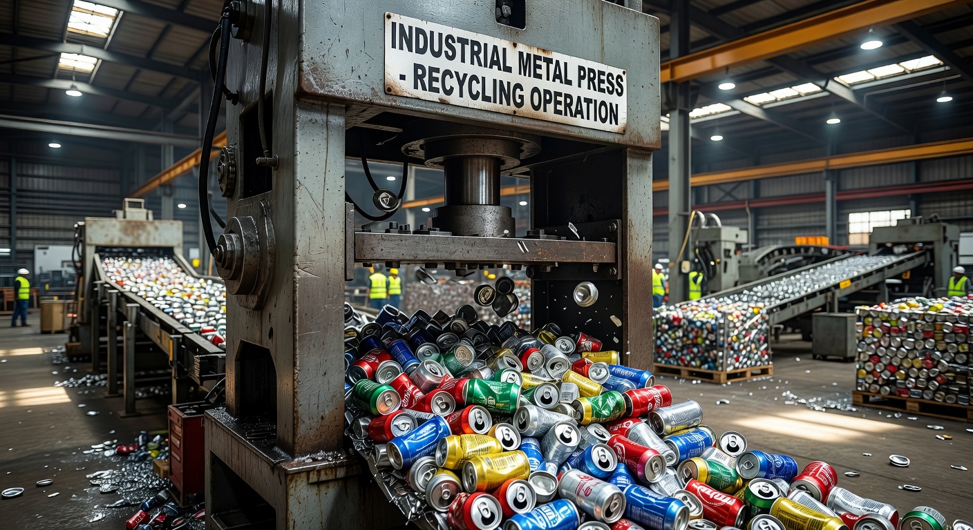 Metal can press machine for aluminium and steel can recycling