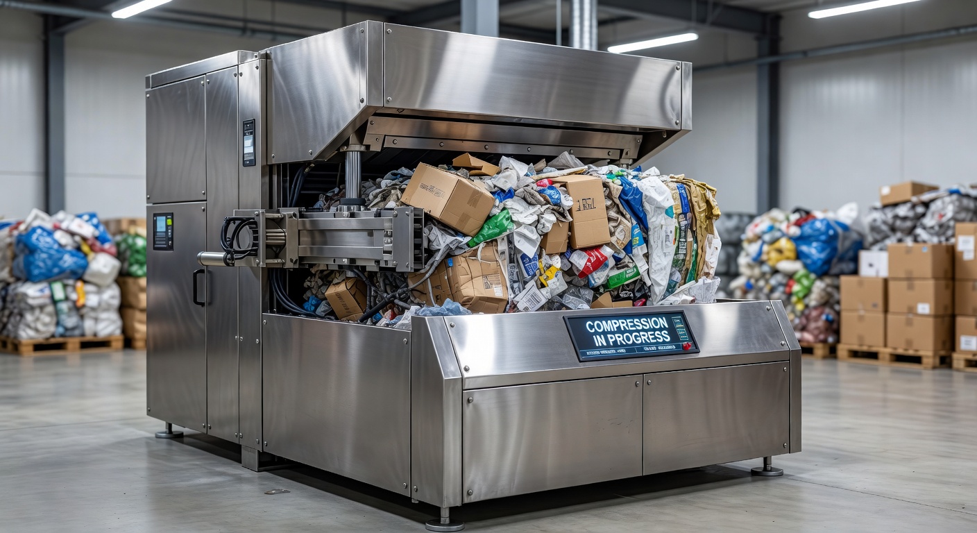 Industrial waste compactor machine for volume reduction